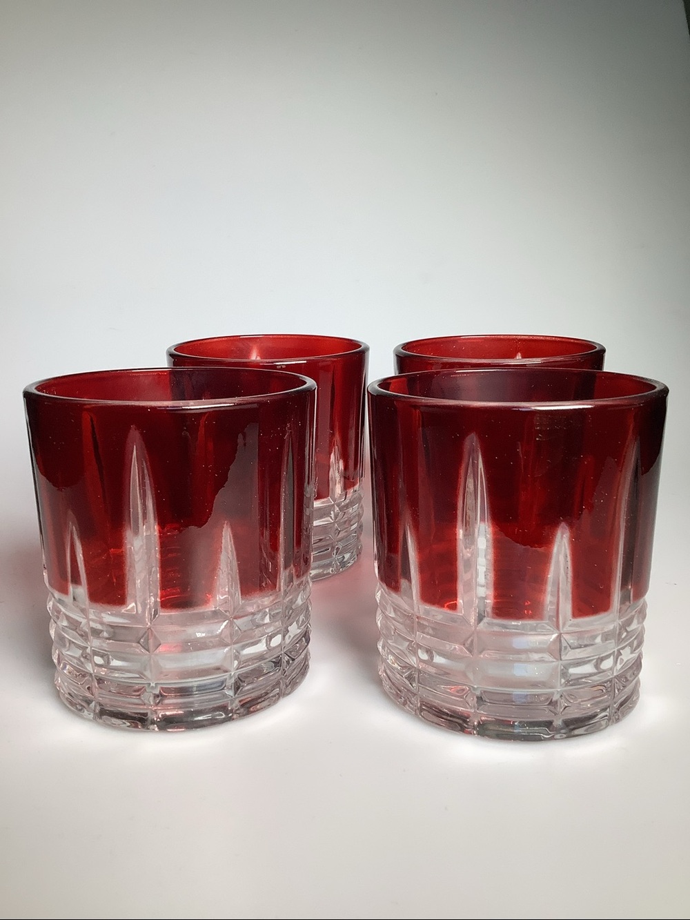 Red Grove Set of 4 Ruby Red Cut Glass 11 ounce Tumblers(DOF)  New in box